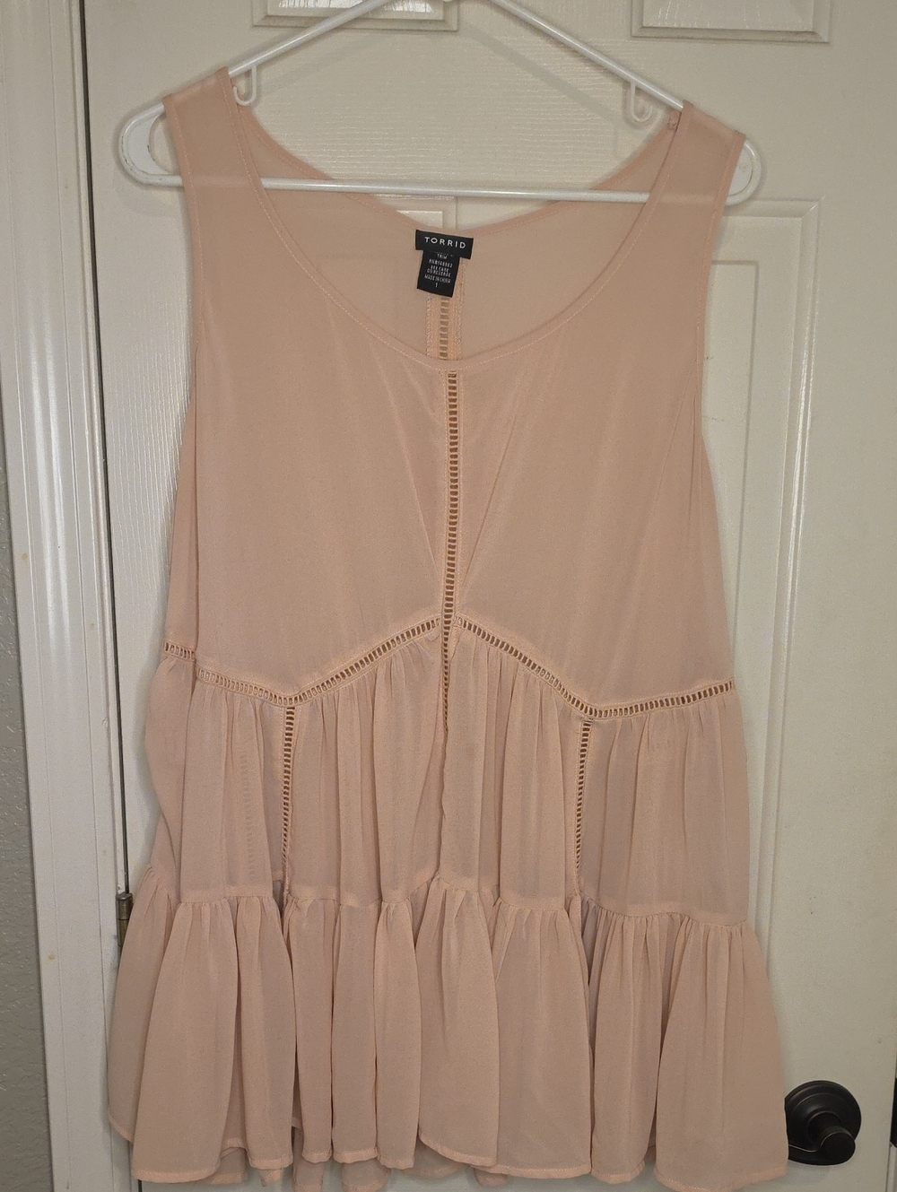 Torrid Blush Peach Tiered Sleeveless Peasant Top
